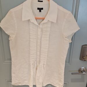 Talbots White Pleated Button Down Shirt with Notched Collar